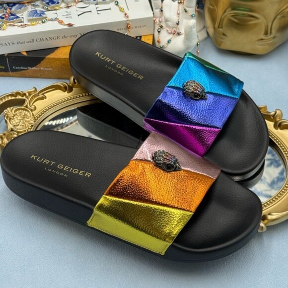 🆕 KURT GEIGER LONDON 🧿 NWOB Meena Eagle Metallic Pool Slide - Size 38 US 7.5 - Picture 8 of 12